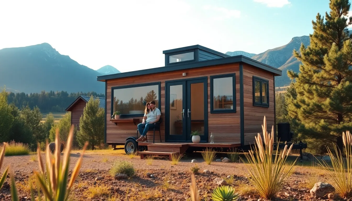 tiny home in Colorado Springs with a couple enjoying the outdoors.