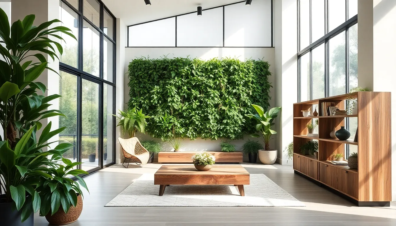 modern room with large windows and plants, showcasing sustainable design.